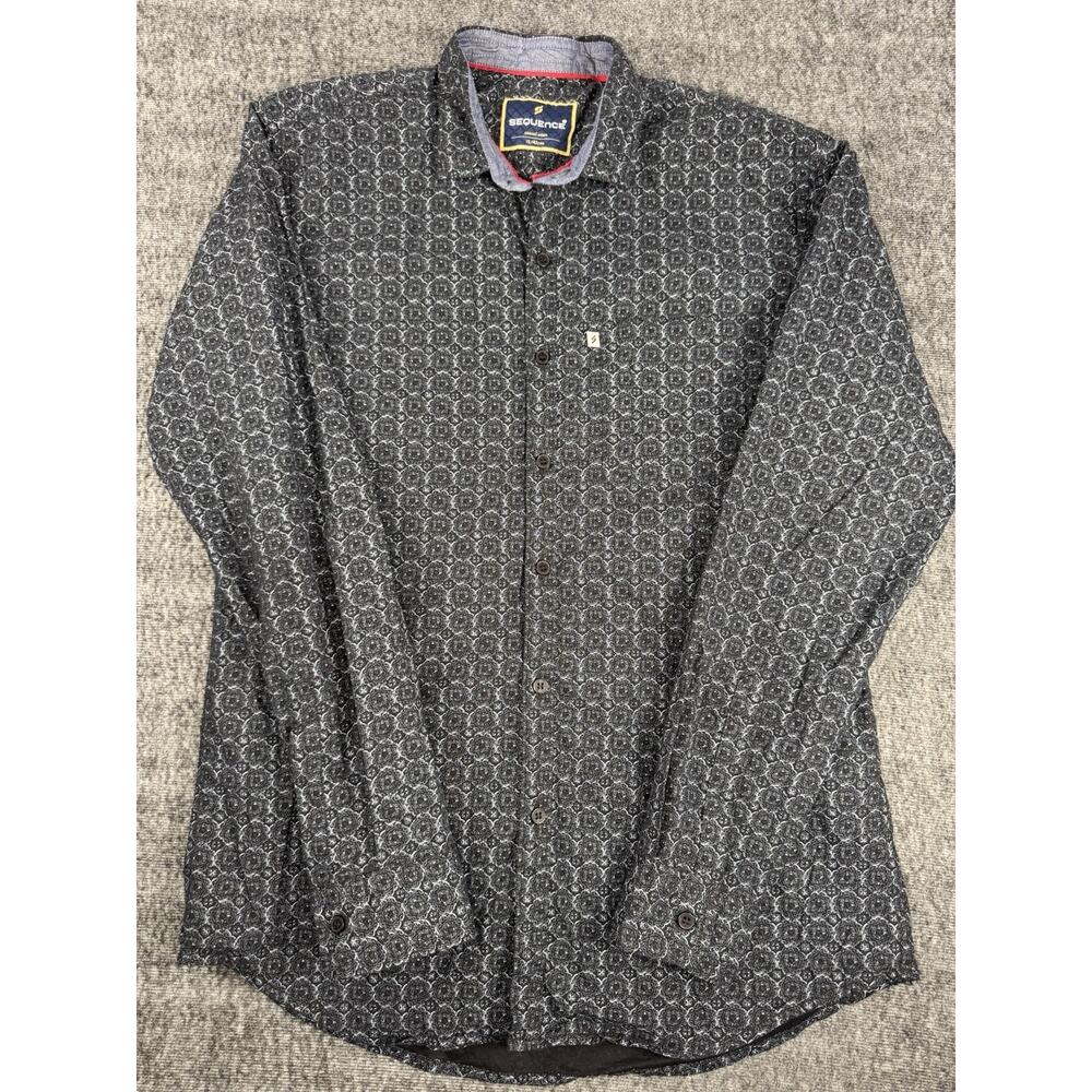 Mens Sequence Black Print Longsleeve Button Up Nice Shirt Size XL